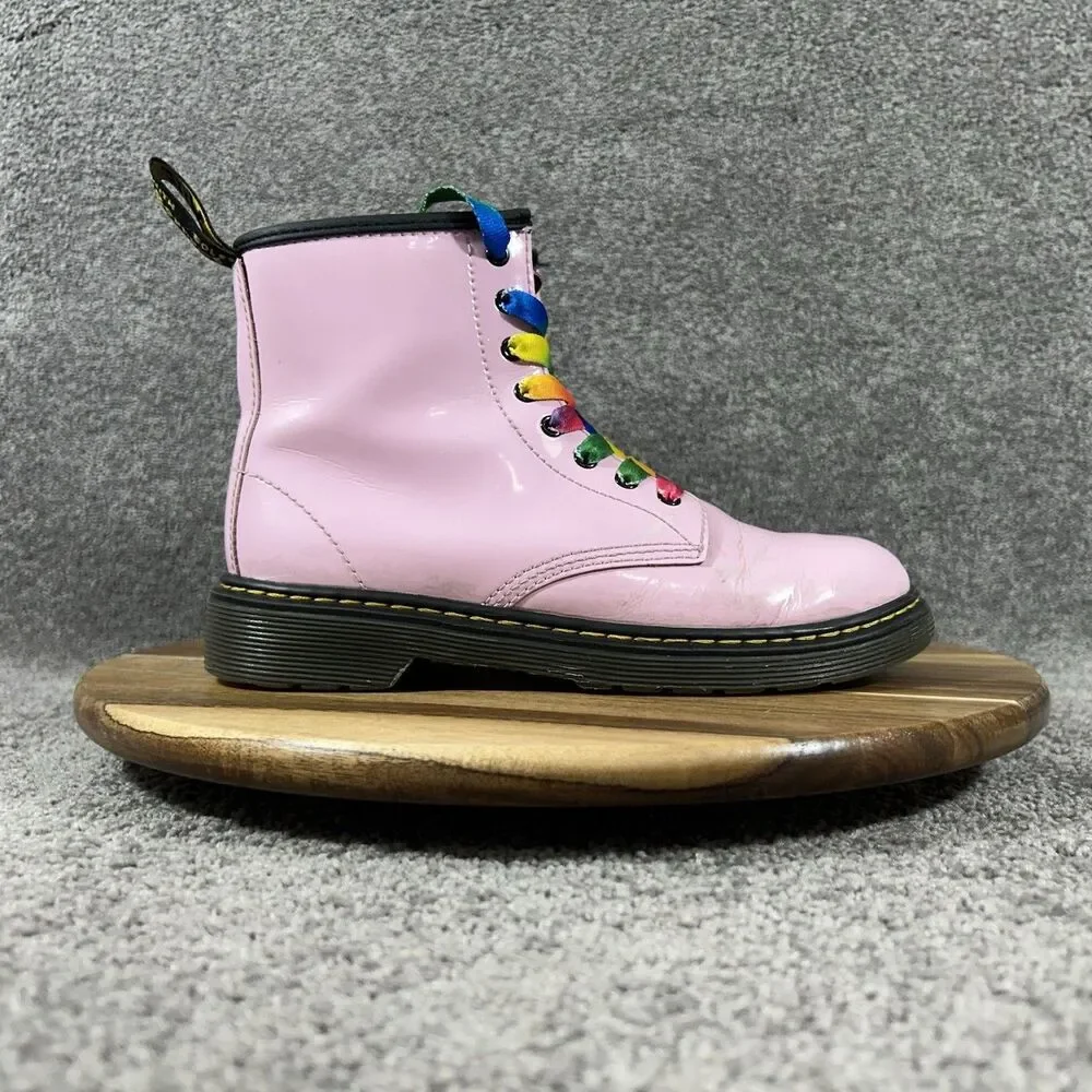 Dr Martens 1460J Youth Size 3 Pink Leather Side Zip Lace Up Combat Boots Used